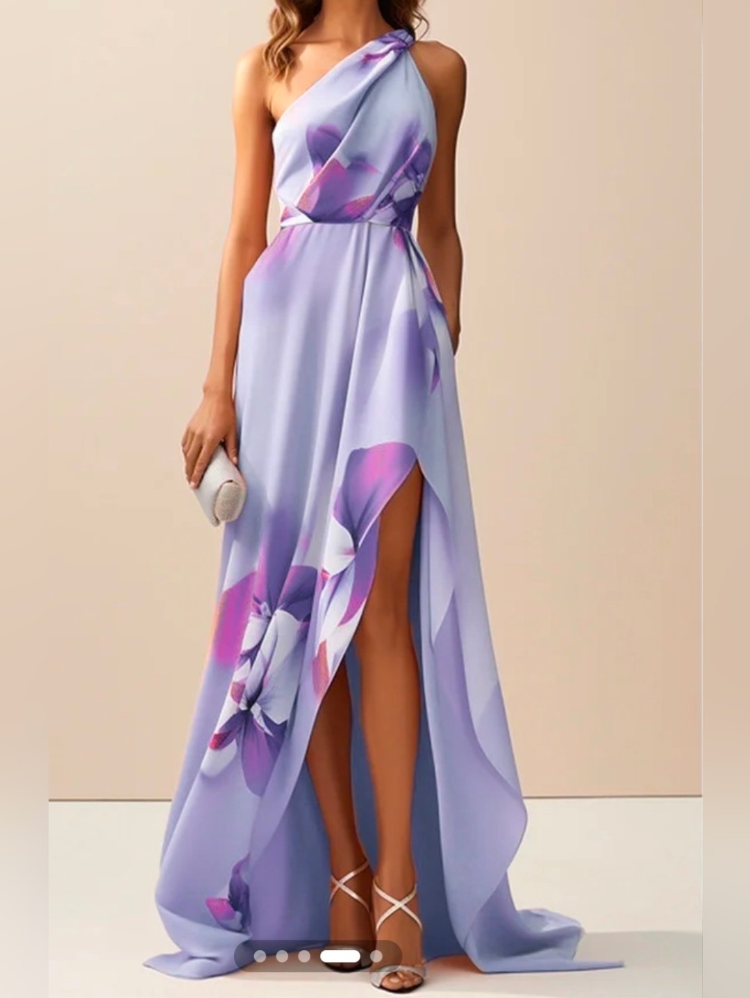 Nwt Fehaute Pink Lavender Floral One Shoulder Maxi Dress 4